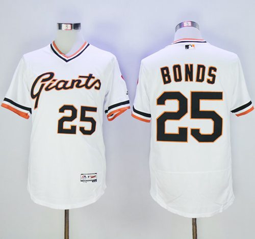 Giants #25 Barry Bonds White Flexbase Authentic Collection Cooperstown Stitched MLB Jersey - Click Image to Close